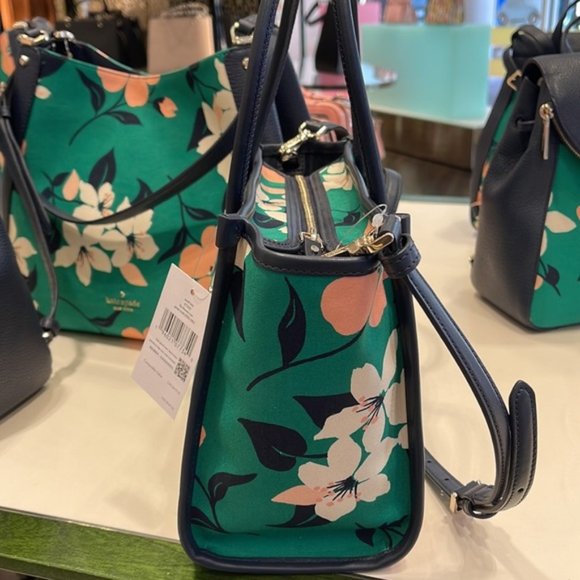Kate Spade Small Tote Crossbody Bag Lily Blooms Green Multi - Picture 6 of 16